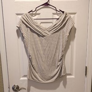White House Black Market Beige Striped Cowl Neck Blouse